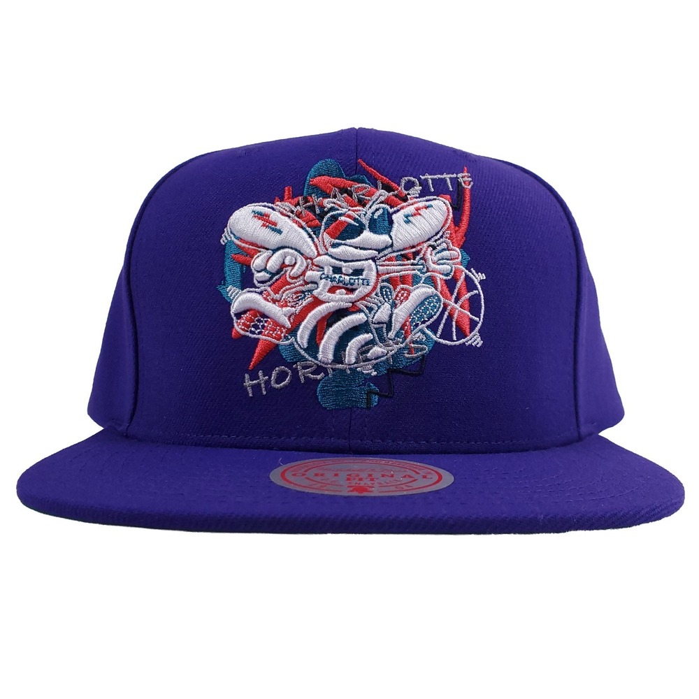 Charlotte Hornets Mitchell & Ness NBA Snapback Hat Cap 3D Logo Purple NWT